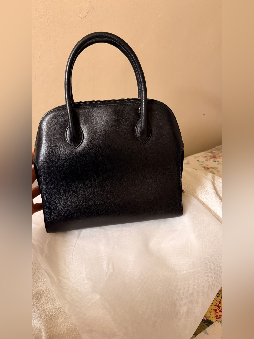 Authentic Salvatore Ferragamo Black Leather Top Handle Bag + COA